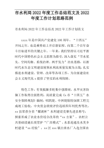 市水利局2022年度工作总结范文及2022年度工作计划思路范例