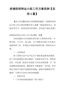 疫情防控转运小组工作方案范例【实用4篇】
