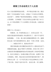 销售工作总结范文个人反思