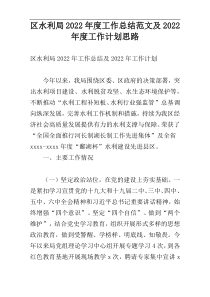 区水利局2022年度工作总结范文及2022年度工作计划思路