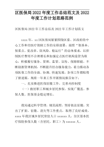 区医保局2022年度工作总结范文及2022年度工作计划思路范例