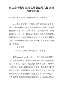 市生态环境局2022工作总结范文暨2022工作计划思路