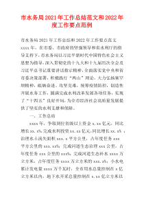 市水务局2021年工作总结范文和2022年度工作要点范例