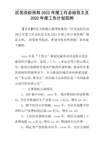 区发改经信局2022年度工作总结范文及2022年度工作计划范例