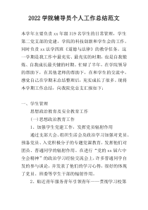 2022学院辅导员个人工作总结范文