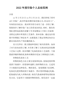 2022年度印染个人总结范例