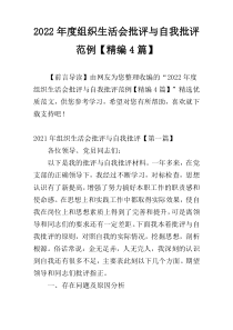2022年度组织生活会批评与自我批评范例【精编4篇】