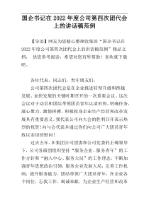 国企书记在2022年度公司第四次团代会上的讲话稿范例