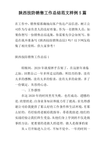陕西技防销售工作总结范文样例5篇