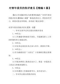 对青年委员的批评意见【精编5篇】