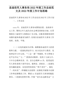 县退役军人事务局2022年度工作总结范文及2022年度工作计划思路