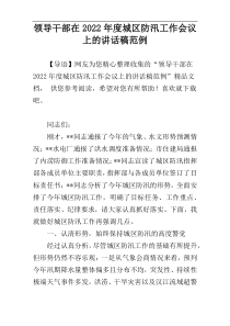 领导干部在2022年度城区防汛工作会议上的讲话稿范例