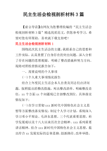 民主生活会检视剖析材料3篇