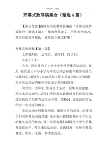 开幕式致辞稿集合（精选4篇）