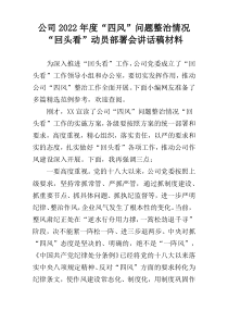 公司2022年度“四风”问题整治情况“回头看”动员部署会讲话稿材料