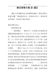酒店营销方案【5篇】