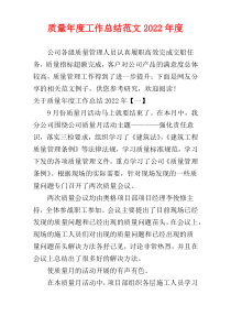 质量年度工作总结范文2022年度