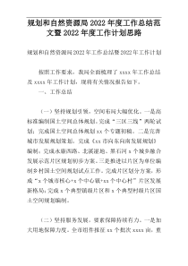 规划和自然资源局2022年度工作总结范文暨2022年度工作计划思路