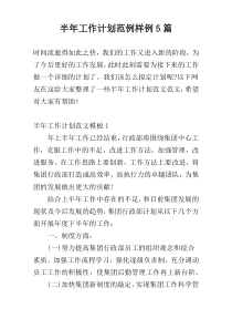 半年工作计划范例样例5篇