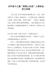 百年奋斗之路“青春心向党”心得体会范文范例