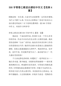 500字青春之歌读后感初中作文【范例4篇】