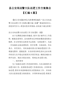 县公安局巡警大队巡逻工作方案集合【汇编4篇】