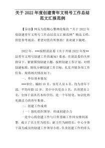 关于2022年度创建青年文明号工作总结范文汇报范例