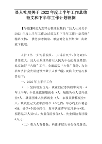 县人社局关于2022年度上半年工作总结范文和下半年工作计划范例