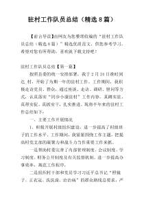 驻村工作队员总结（精选8篇）