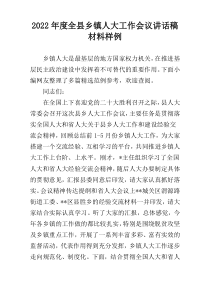 2022年度全县乡镇人大工作会议讲话稿材料样例