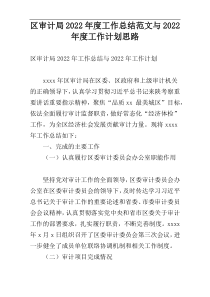 区审计局2022年度工作总结范文与2022年度工作计划思路