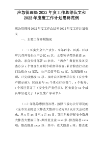 应急管理局2022年度工作总结范文和2022年度度工作计划思路范例