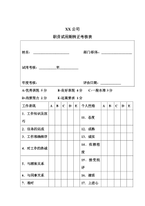 XX公司职员试用期转正考核表