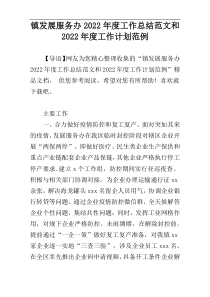 镇发展服务办2022年度工作总结范文和2022年度工作计划范例