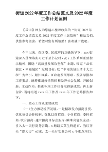 街道2022年度工作总结范文及2022年度工作计划范例