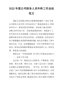 2022年度公司财务人员年终工作总结范文