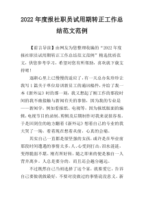 2022年度报社职员试用期转正工作总结范文范例