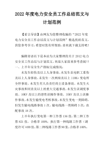 2022年度电力安全员工作总结范文与计划范例