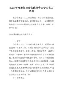 2022年度暑假社会实践报告大学生实习总结