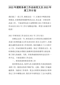 2022年度财务部工作总结范文及2022年度工作计划