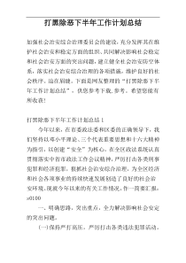 打黑除恶下半年工作计划总结