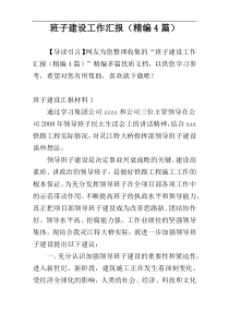 班子建设工作汇报（精编4篇）