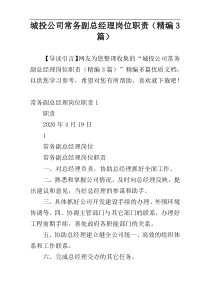 城投公司常务副总经理岗位职责（精编3篇）