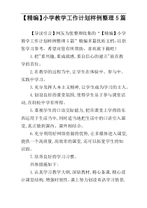 【精编】小学教学工作计划样例整理5篇