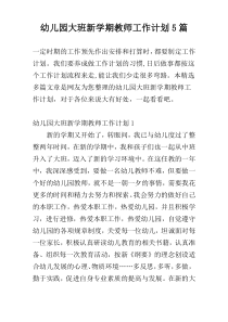 幼儿园大班新学期教师工作计划5篇