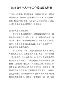 2022公司个人半年工作总结范文样例