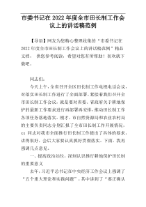 市委书记在2022年度全市田长制工作会议上的讲话稿范例