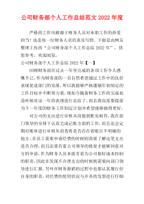 公司财务部个人工作总结范文2022年度