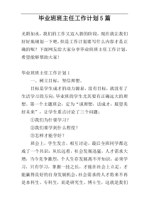 毕业班班主任工作计划5篇