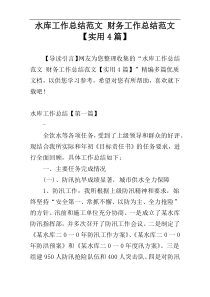 水库工作总结范文 财务工作总结范文【实用4篇】
